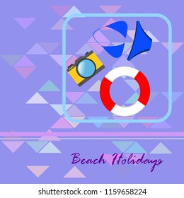 beach holiday, camera, swimsuit, lifebuoy