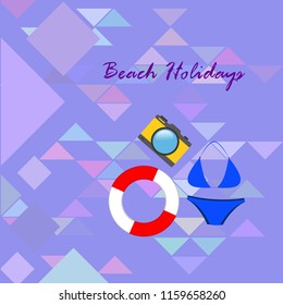 beach holiday, camera, swimsuit, lifebuoy