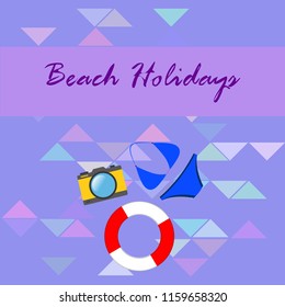 beach holiday, camera, swimsuit, lifebuoy