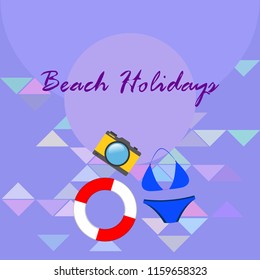 beach holiday, camera, swimsuit, lifebuoy