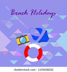 beach holiday, camera, swimsuit, lifebuoy