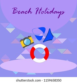 beach holiday, camera, swimsuit, lifebuoy