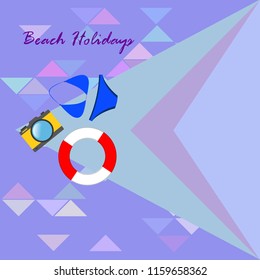 beach holiday, camera, swimsuit, lifebuoy