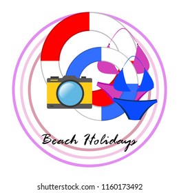 beach holiday, camera, swimsuit, lifebuoy