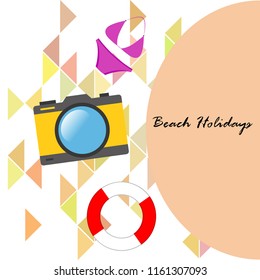 beach holiday, camera, swimsuit, lifebuoy