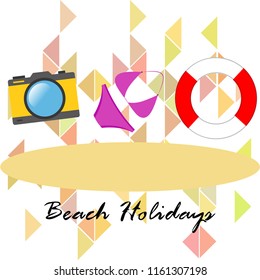 beach holiday, camera, swimsuit, lifebuoy