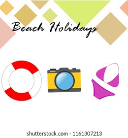 beach holiday, camera, swimsuit, lifebuoy