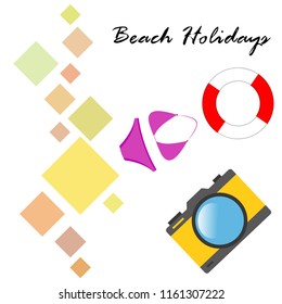 beach holiday, camera, swimsuit, lifebuoy