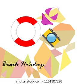 beach holiday, camera, swimsuit, lifebuoy