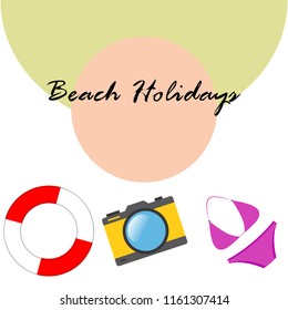 beach holiday, camera, swimsuit, lifebuoy