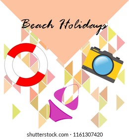 beach holiday, camera, swimsuit, lifebuoy