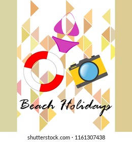 beach holiday, camera, swimsuit, lifebuoy