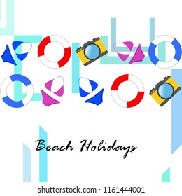 beach holiday, camera, swimsuit, lifebuoy
