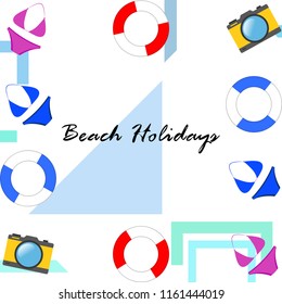 beach holiday, camera, swimsuit, lifebuoy