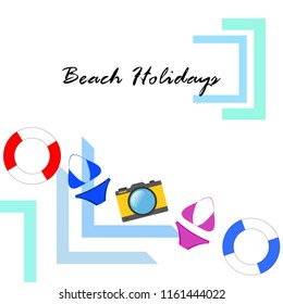 beach holiday, camera, swimsuit, lifebuoy
