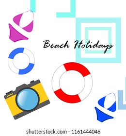 beach holiday, camera, swimsuit, lifebuoy