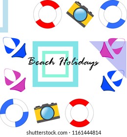beach holiday, camera, swimsuit, lifebuoy