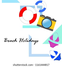 beach holiday, camera, swimsuit, lifebuoy