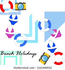 beach holiday, camera, swimsuit, lifebuoy