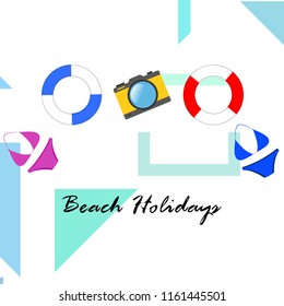 beach holiday, camera, swimsuit, lifebuoy