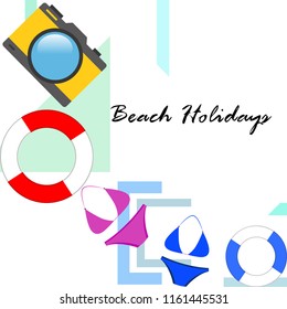 beach holiday, camera, swimsuit, lifebuoy