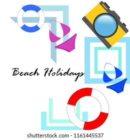 beach holiday, camera, swimsuit, lifebuoy