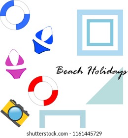 beach holiday, camera, swimsuit, lifebuoy
