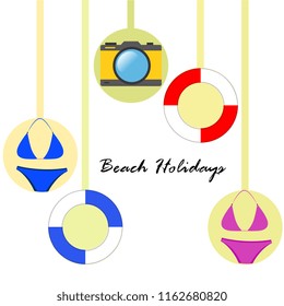 beach holiday, camera, swimsuit, lifebuoy beach holiday, camera, swimsuit, lifebuoy