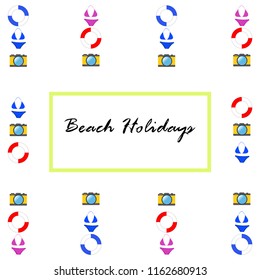 beach holiday, camera, swimsuit, lifebuoy