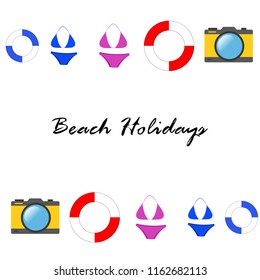 beach holiday, camera, swimsuit, lifebuoy