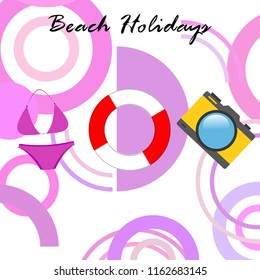 beach holiday, camera, swimsuit, lifebuoy beach holiday, camera, swimsuit, lifebuoy
