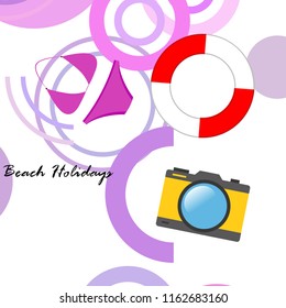 beach holiday, camera, swimsuit, lifebuoy