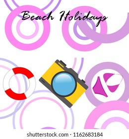 beach holiday, camera, swimsuit, lifebuoy