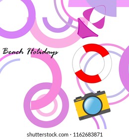 beach holiday, camera, swimsuit, lifebuoy