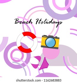 beach holiday, camera, swimsuit, lifebuoy