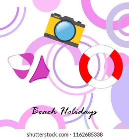 beach holiday, camera, swimsuit, lifebuoy