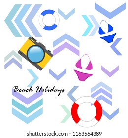 beach holiday, camera, swimsuit, lifebuoy