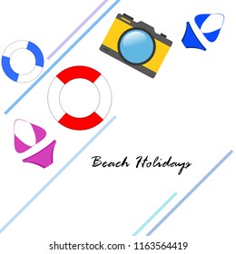 beach holiday, camera, swimsuit, lifebuoy