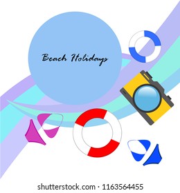 beach holiday, camera, swimsuit, lifebuoy