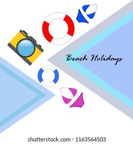 beach holiday, camera, swimsuit, lifebuoy