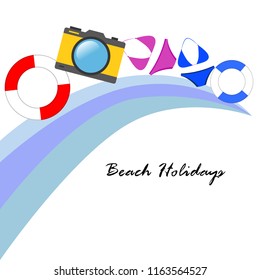 beach holiday, camera, swimsuit, lifebuoy