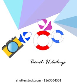 beach holiday, camera, swimsuit, lifebuoy