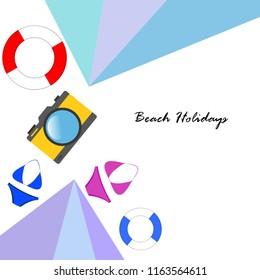 beach holiday, camera, swimsuit, lifebuoy