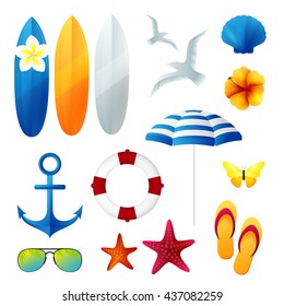 Beach holiday design elements. Summer vacation decorations