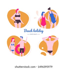 Beach holiday - flat design style vector characters set