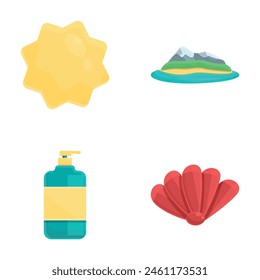 Beach holiday icons set cartoon vector. Attribute of summer holiday. Summer time