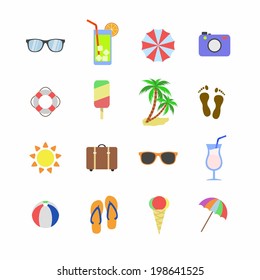 beach holiday icons. Summer icons set. Vector