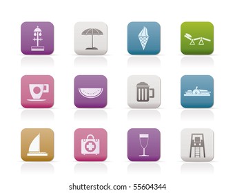 beach and holiday icons - vector icon set
