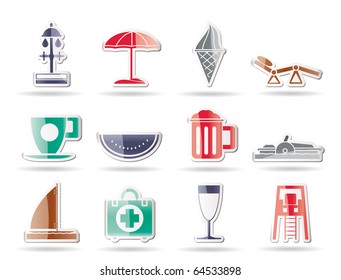 beach and holiday icons - vector icon set