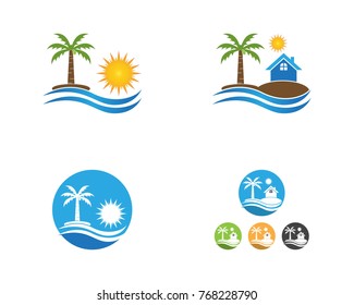 Beach holiday logo design template